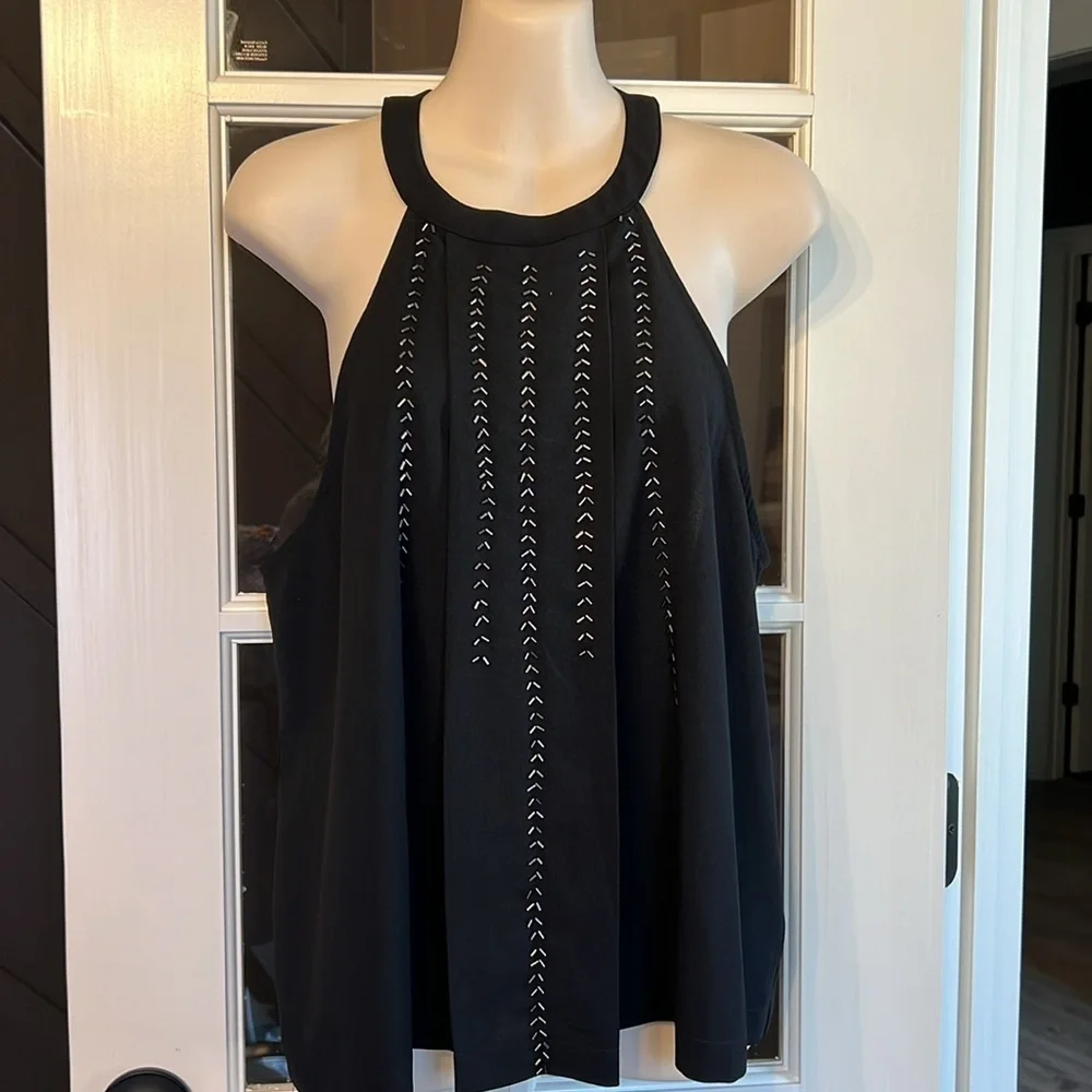 PAPER CRANE Beaded Black Top Size Medium‎ NWT